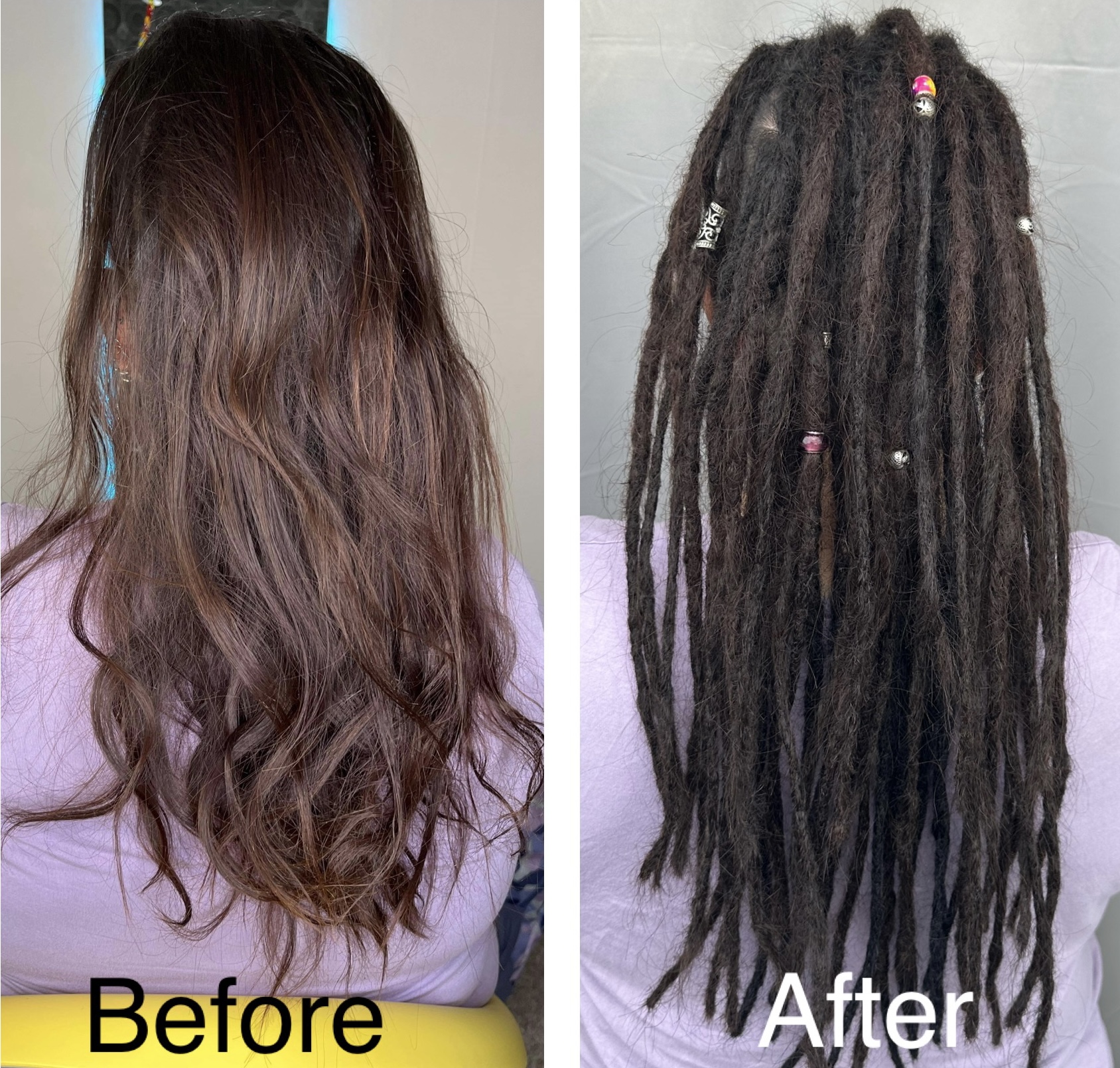 Före och efter dreadlocks, bakifrån
